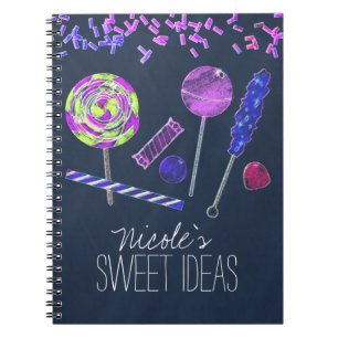 Caderno Espiral Balas Terra do Quadro Negro Doces Giz Desenhos Fes