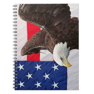 Caderno Espiral Bald Eagle com a bandeira americana