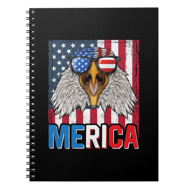 Caderno Espiral Bald Eagle Merica 4 de julho (Frente)