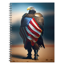 Caderno Espiral Bald Eagle Vestindo Armor Segurando Bandeira Ameri