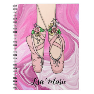Caderno Espiral Balé personalizado - Slippers rosa e branco