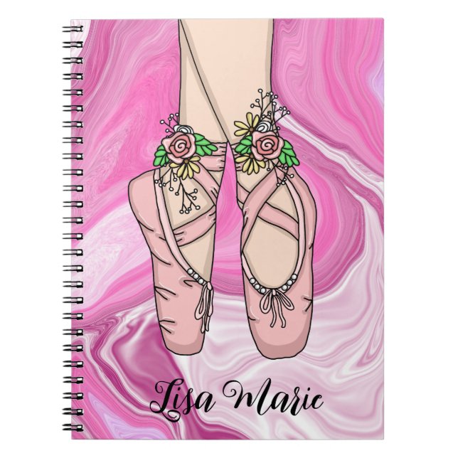 Caderno Espiral Balé personalizado - Slippers rosa e branco (Frente)