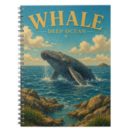 Caderno Espiral Baleia Água Profunda do Oceano Aquarela GeoSaga
