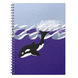 Caderno Espiral Baleia Nadando no Oceano Cartoon Whimsical Art