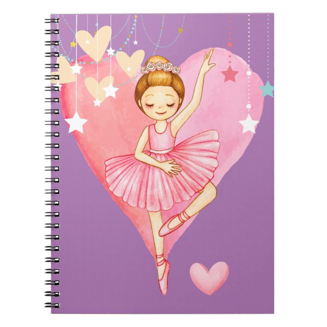 Caderno Espiral Ballerina Cute Stars and Hearts Purple (Frente)