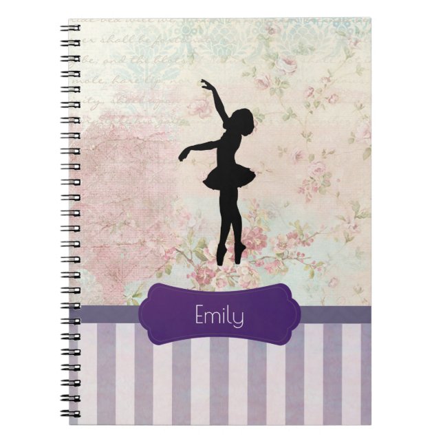 Caderno Espiral Ballerina Silhouette no Elegante Padrão Vintage (Frente)