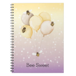 Caderno Espiral Balões Amarelos Roxos Bokeh Doce Abelha