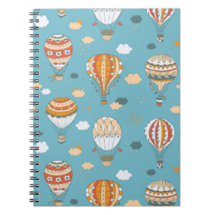 Caderno Espiral Balões Coloridos Padrão Festivo Design