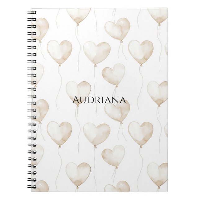 Caderno Espiral Balões de Coração Branco Creme (Frente)