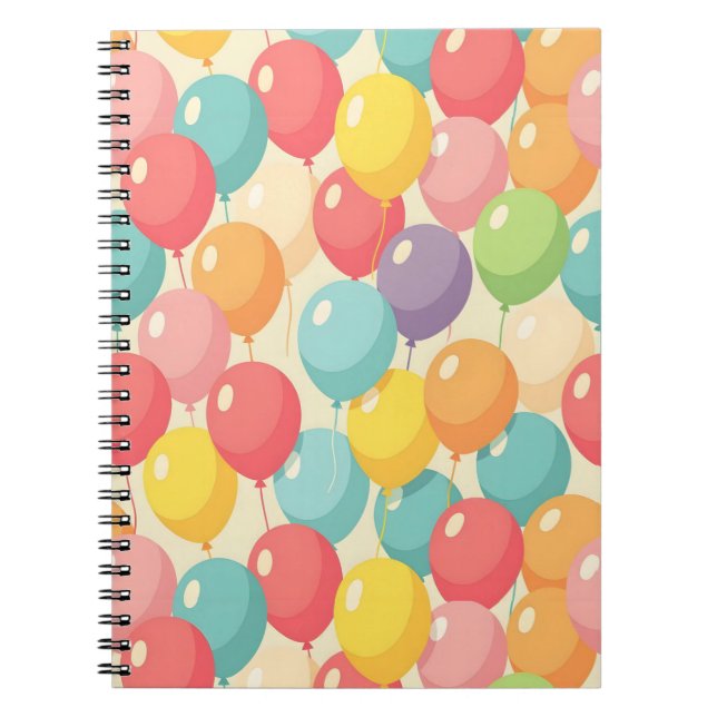 Caderno Espiral Balões de festa em cores diferentes (Frente)