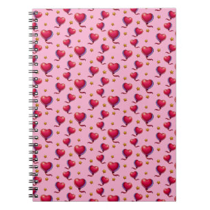 Caderno Espiral Balões em Forma de Coração e Estrelas