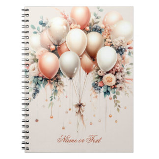 Caderno Espiral Balões Florais de Pêssego Branco Coloridos Elegant