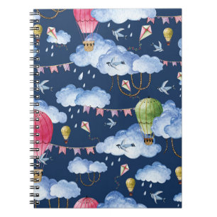Caderno Espiral Balões Whimsical: Padrão de Nuvem de Aquarela