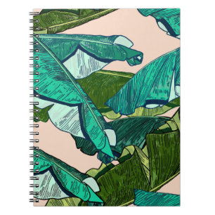 Caderno Espiral Banana Leaves: Padrão Tropical Sem Olhos.