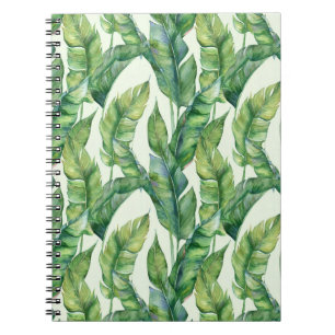 Caderno Espiral Banana Verde Vibrante Deixa Padrão De Aquarela