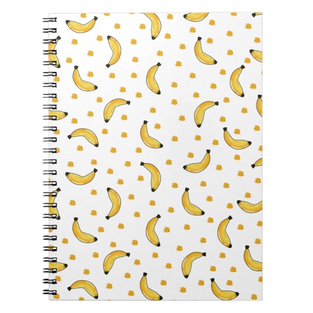 Caderno Espiral Bananas-Cute - Sem Costura - Padrão-Fruta (Frente)