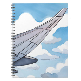 Caderno Espiral Banco da janela | Avião Wing Sky Watercolor Viagem