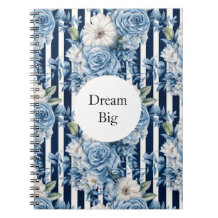 Caderno Espiral Bandas Azuis Brancas Florais