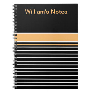 Caderno Espiral Bandas brancas amarelas pretas personalizadas
