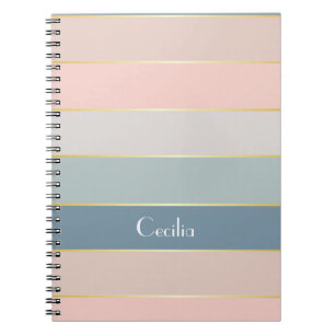 Caderno Espiral Bandas de Cores Personalizadas de Verão Douradas,
