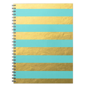 Caderno Espiral Bandas de folhas azuis e douradas impressas