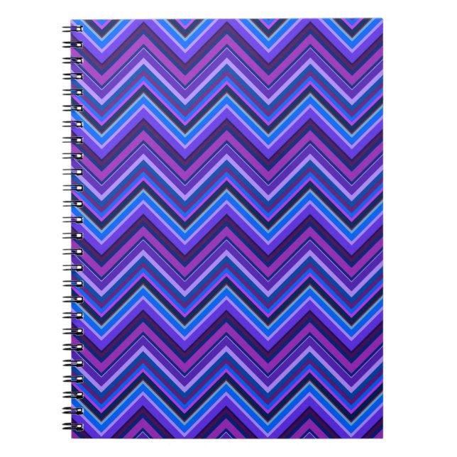 Caderno Espiral Bandas de ziguezague azuis e roxas (Frente)