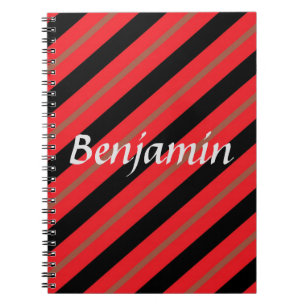Caderno Espiral Bandas diagonais negras, vermelhas e castanhas