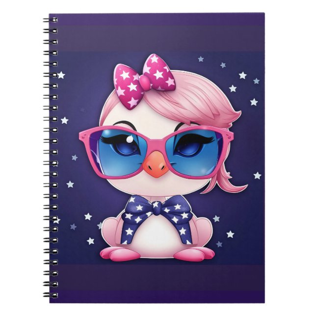 Caderno Espiral Bandeira Americana com Flamingo Cartoon-14484 (Frente)