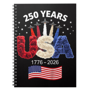 Caderno Espiral Bandeira Americana de Aniversário de 250 anos dos