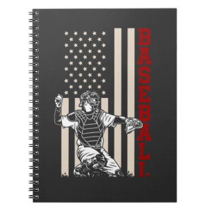 Caderno Espiral Bandeira Americana de Baseball Catcher Estimulador