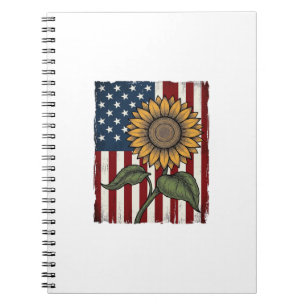 Caderno Espiral Bandeira Americana do Girassol Vintage