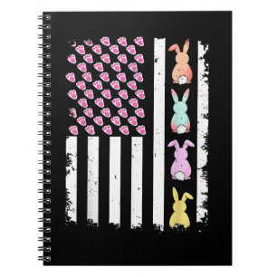Caderno Espiral Bandeira Americana dos EUA com Coelho para o Dia d