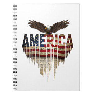 Caderno Espiral bandeira americana grunge e águia