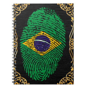 Caderno Espiral Bandeira brasileira da impressão digital do toque