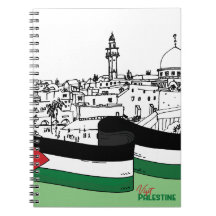 Bandeira da Palestina e casas antigas feitas à mão
