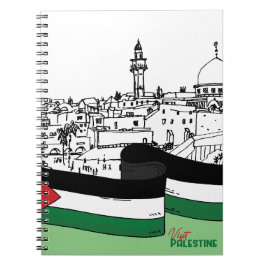 Caderno Espiral Bandeira da Palestina e casas antigas feitas à mão