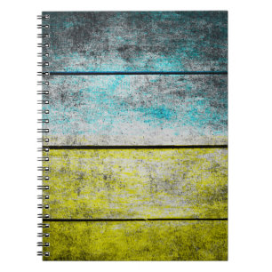 Caderno Espiral Bandeira da Ucrânia sobre madeira