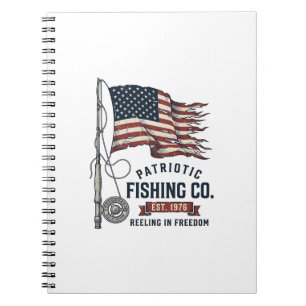 Caderno Espiral Bandeira de Pesca Patriótica Vintage Design Vetori