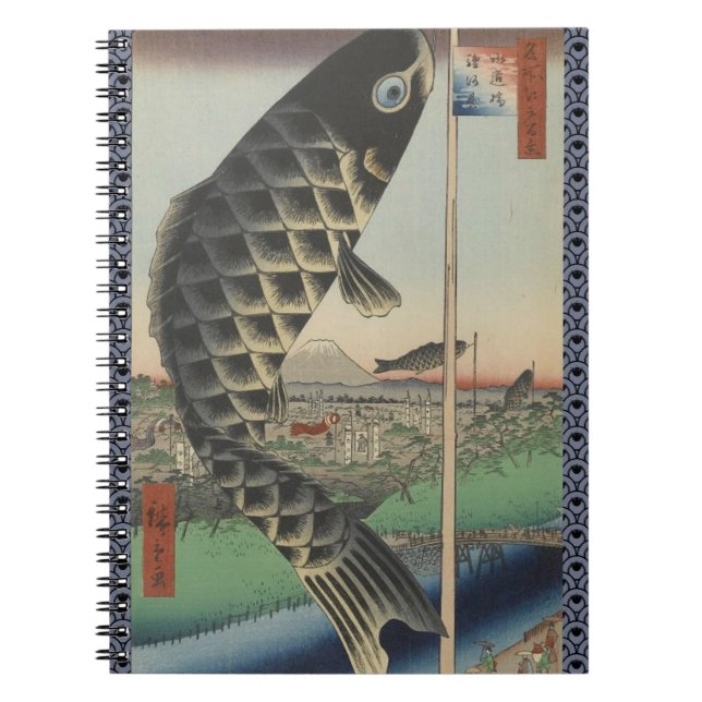 Caderno Espiral Bandeira do Festival de Peixes Koi Hiroshige Japon (Frente)