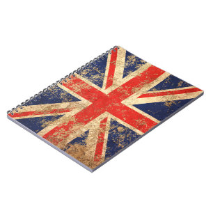 Caderno Espiral Bandeira envelhecida áspera de Ingleses do vintag