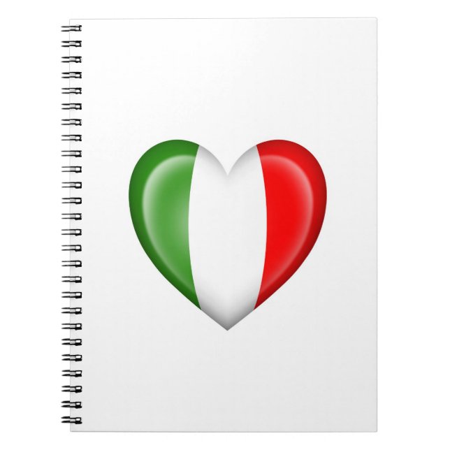 Caderno Espiral Bandeira italiana do coração no branco (Frente)