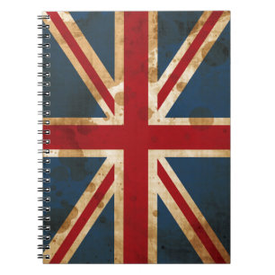 Caderno Espiral Bandeira manchada de Union Jack Reino Unido do
