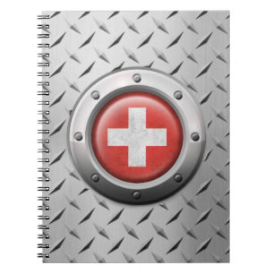 Caderno Espiral Bandeira suíça industrial com gráfico de aço