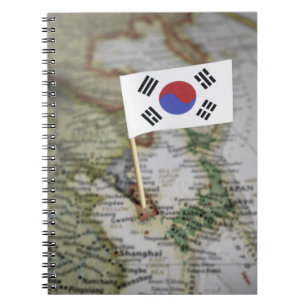 Caderno Espiral Bandeira sul-coreana no mapa