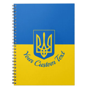 Caderno Espiral Bandeira ucraniana com casaco e texto personalizad