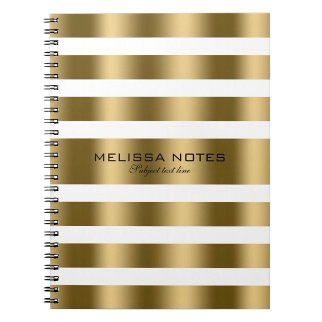 Caderno Espiral Banhas Douradas brilhantes com fundo branco (Frente)