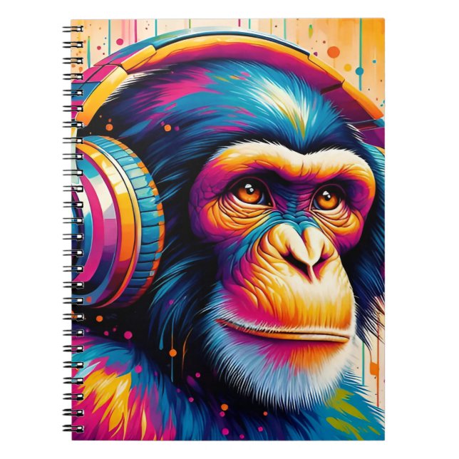 Caderno Espiral Banksy DJ Monkey Gorilla Chimp Art Impressão (Frente)