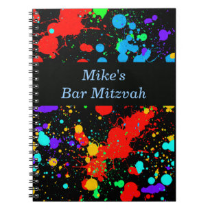 Caderno Espiral Bar, Bat Mitzvah Neon Paint Splatter