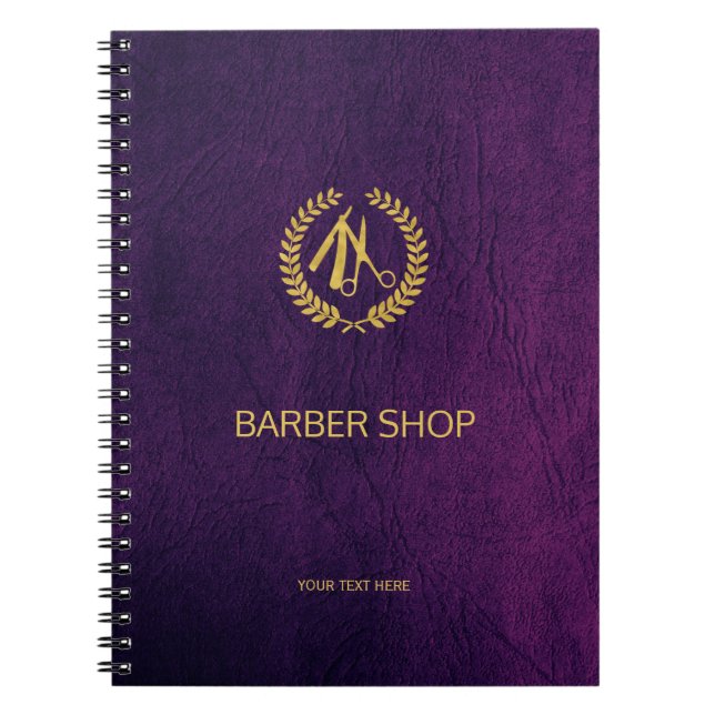 Caderno Espiral Barbeiro de luxo compre couro roxo olha ouro (Frente)