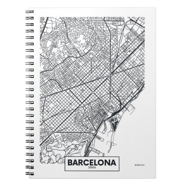 Caderno Espiral Barcelona, mapa da cidade da espanha | (Frente)